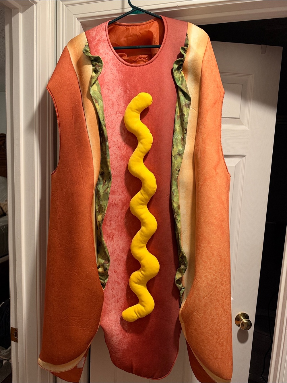 Hot Dog Costume in Orange with Yellow Mustard